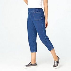 Denim & Co. Sz M Pull on V-Yoke Crop Pants/Dark Wash